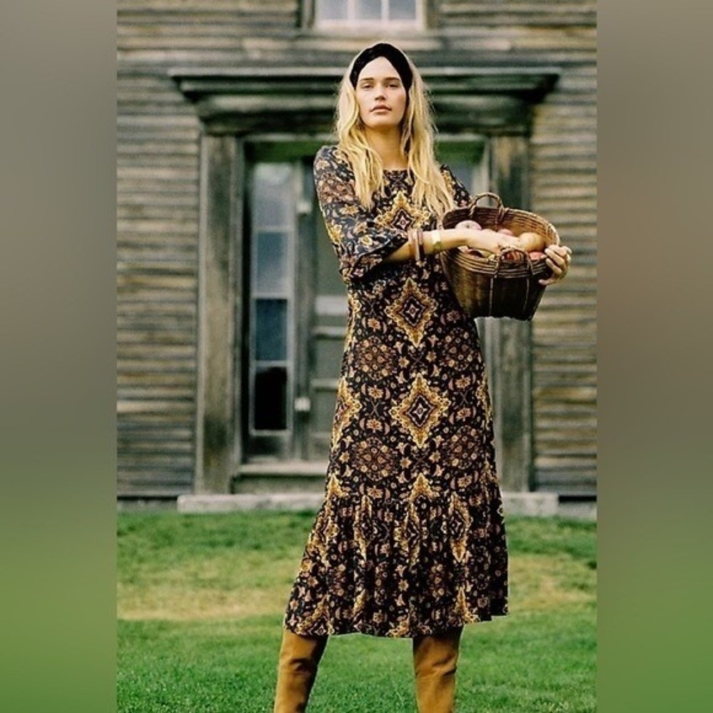 Kachel Anthropologie Tiburon Dress Women 2 Floral‎ Maxi Silk Blend Boho Romantic